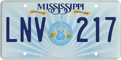 MS license plate LNV217