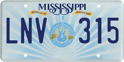 MS license plate LNV315