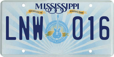 MS license plate LNW016