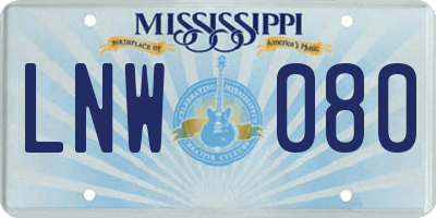 MS license plate LNW080