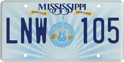 MS license plate LNW105