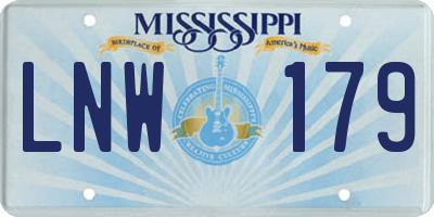 MS license plate LNW179