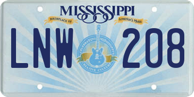 MS license plate LNW208