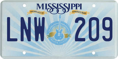 MS license plate LNW209