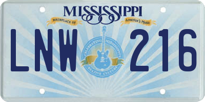 MS license plate LNW216