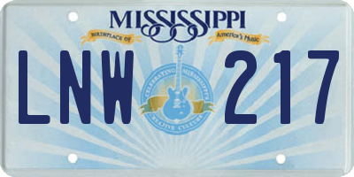 MS license plate LNW217