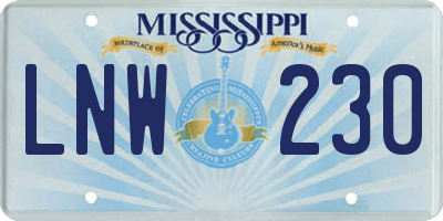 MS license plate LNW230