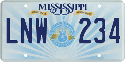 MS license plate LNW234
