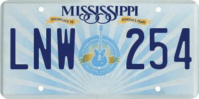 MS license plate LNW254