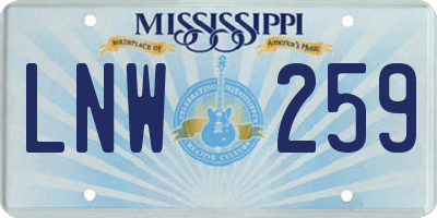 MS license plate LNW259