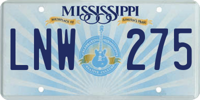 MS license plate LNW275