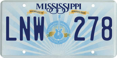 MS license plate LNW278