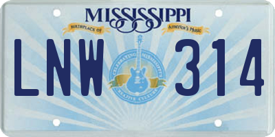 MS license plate LNW314