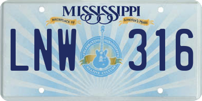 MS license plate LNW316