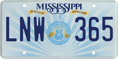 MS license plate LNW365
