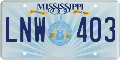 MS license plate LNW403