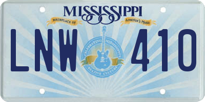 MS license plate LNW410