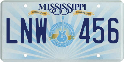 MS license plate LNW456