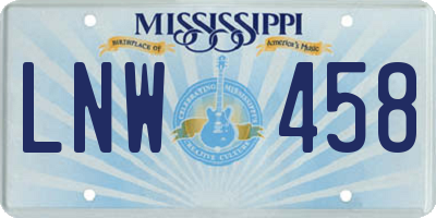 MS license plate LNW458