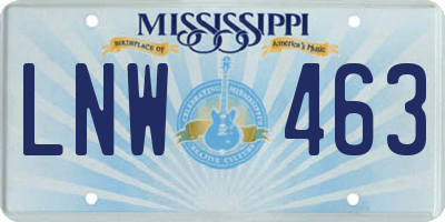 MS license plate LNW463