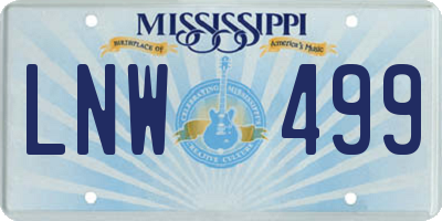 MS license plate LNW499