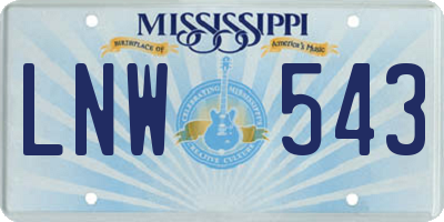 MS license plate LNW543