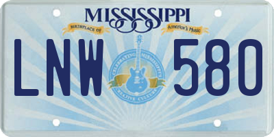 MS license plate LNW580