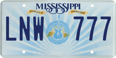 MS license plate LNW777