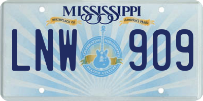 MS license plate LNW909