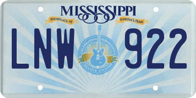 MS license plate LNW922