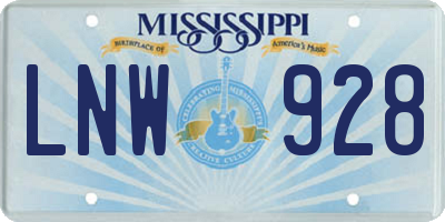 MS license plate LNW928