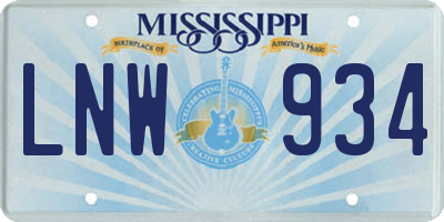 MS license plate LNW934