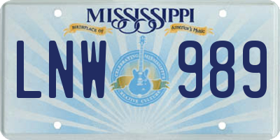 MS license plate LNW989