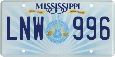 MS license plate LNW996