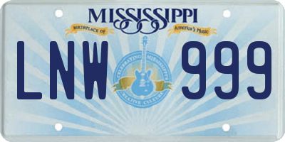 MS license plate LNW999