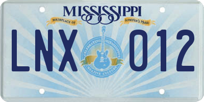 MS license plate LNX012