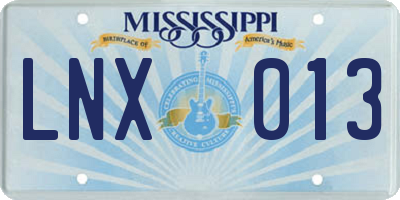 MS license plate LNX013