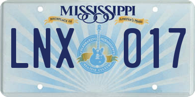 MS license plate LNX017