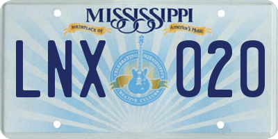 MS license plate LNX020