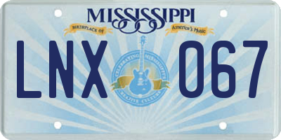 MS license plate LNX067