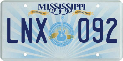 MS license plate LNX092