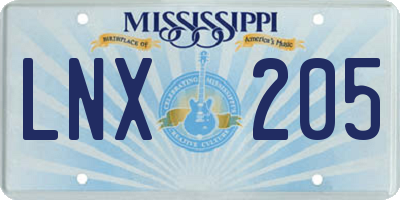 MS license plate LNX205