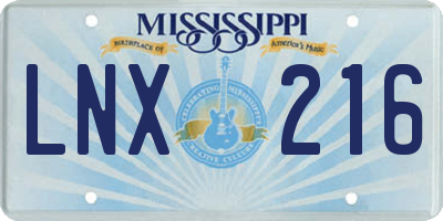 MS license plate LNX216