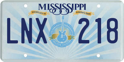MS license plate LNX218