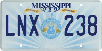 MS license plate LNX238