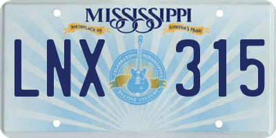 MS license plate LNX315
