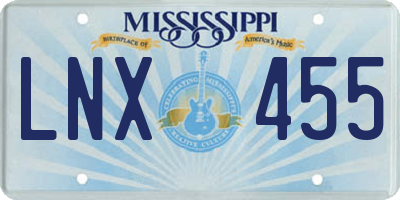 MS license plate LNX455