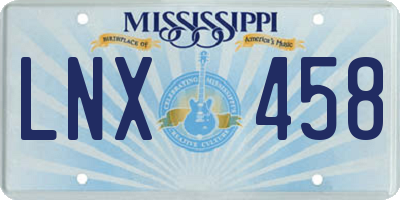 MS license plate LNX458