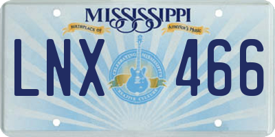 MS license plate LNX466