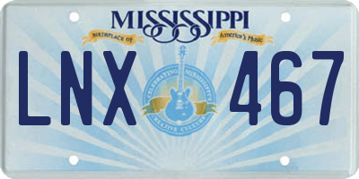 MS license plate LNX467